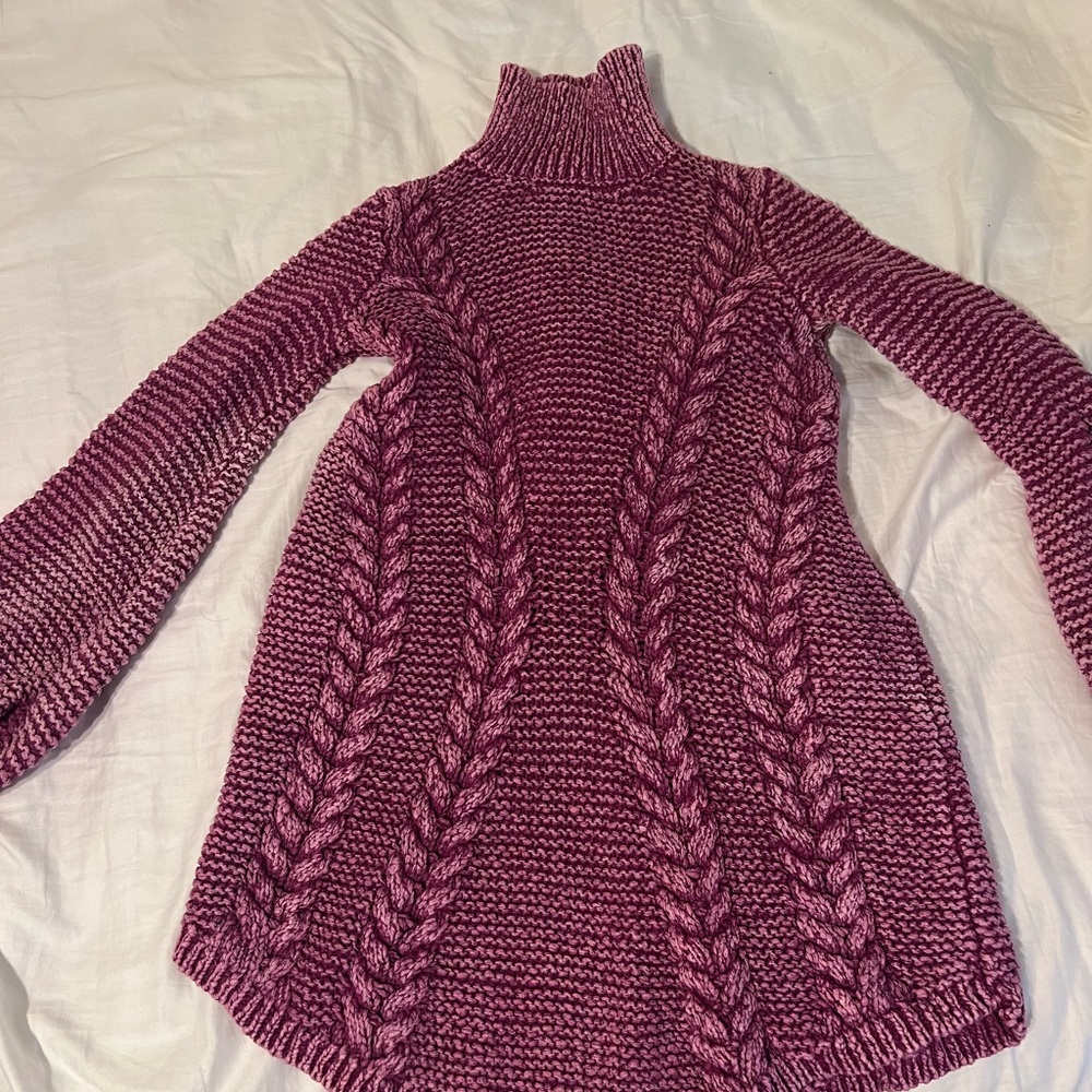 Free People Pink Cowl Neck Sweater with Cable Knit Design